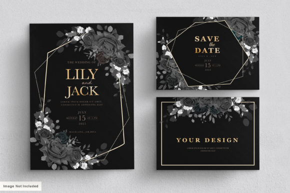 Download Black Wedding Card Set with Floral - Black wedding Collection