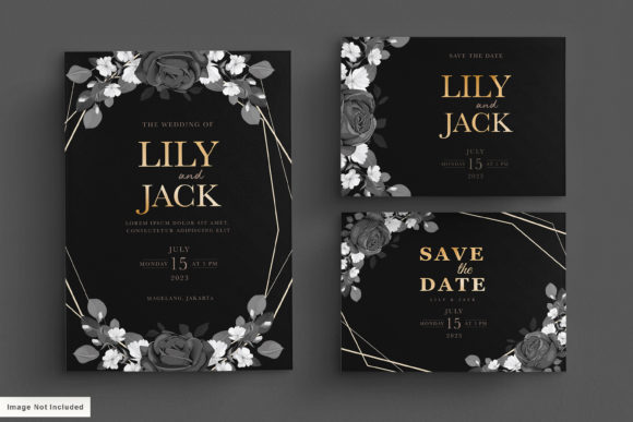 Download Black Wedding Card Set with Floral - Black wedding Collection