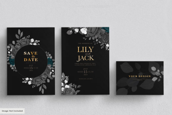 Download Black Wedding Card Set with Floral - Black wedding Collection