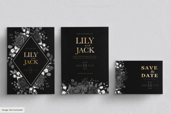 Download Black Wedding Card Set with Floral - Black wedding Collection