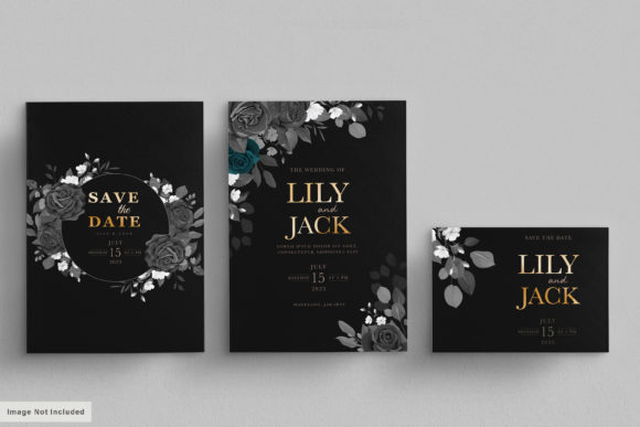 Download Black Wedding Card Set with Floral - Black wedding Collection