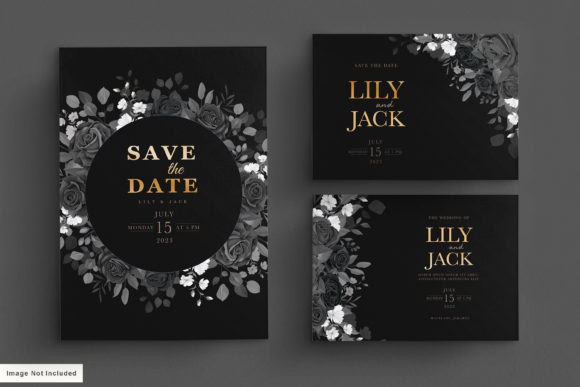 Download Black Wedding Card Set with Floral - Black wedding Collection