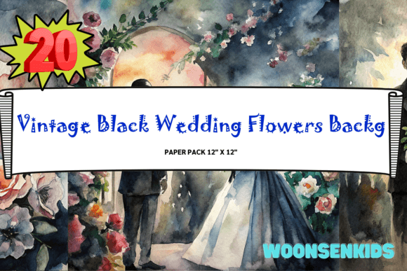 Download Beautiful Vintage Black Wedding Flowers Background Watercolor Png Kdp Digital Paper - Black wedding Collection