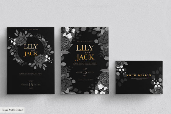 Download Black Wedding Card Set with Floral - Black wedding Collection