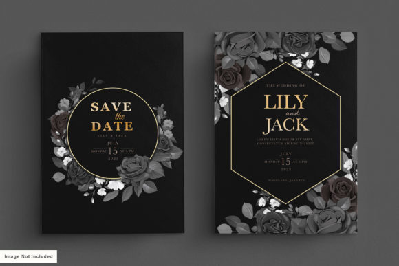 Download Black Wedding Card Set with Floral - Black wedding Collection
