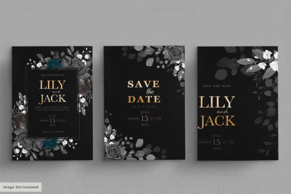 Download Black Wedding Card Set with Floral - Black wedding Collection